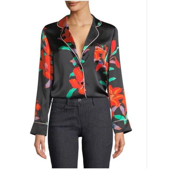 DVF Diane Von Furstenberg Tilly Argos Floral Silk Pajama Top Size P XS - Picture 3 of 9